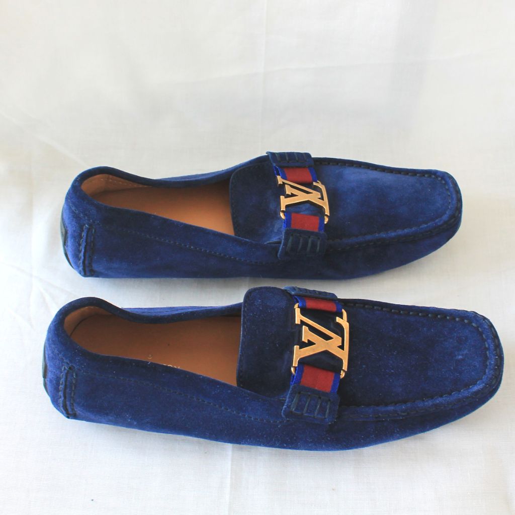 Louis Vuitton Blue Leather Ribbon Monte Carlo Slip On Loafers Size