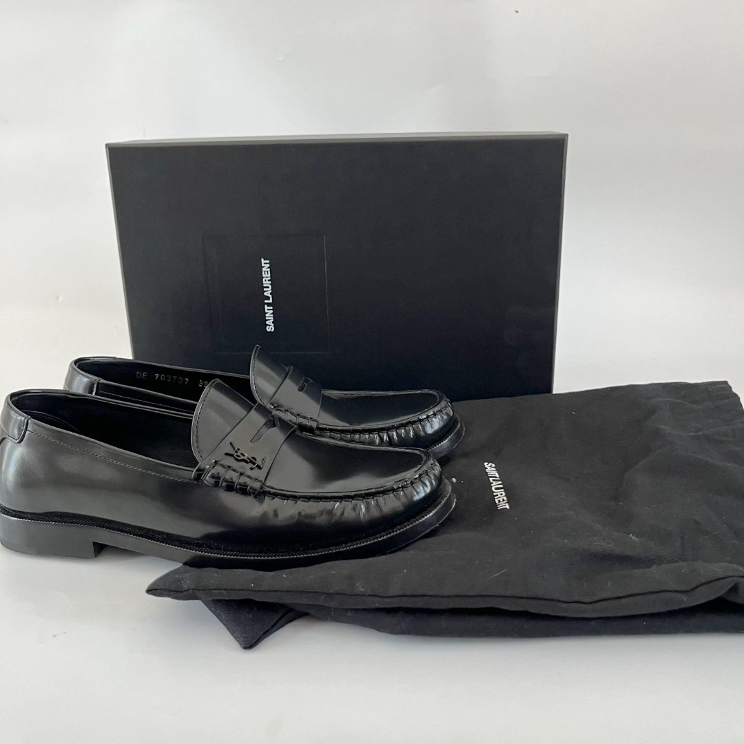 Saint Laurent Le Monogram Black Leather Loafers, 38