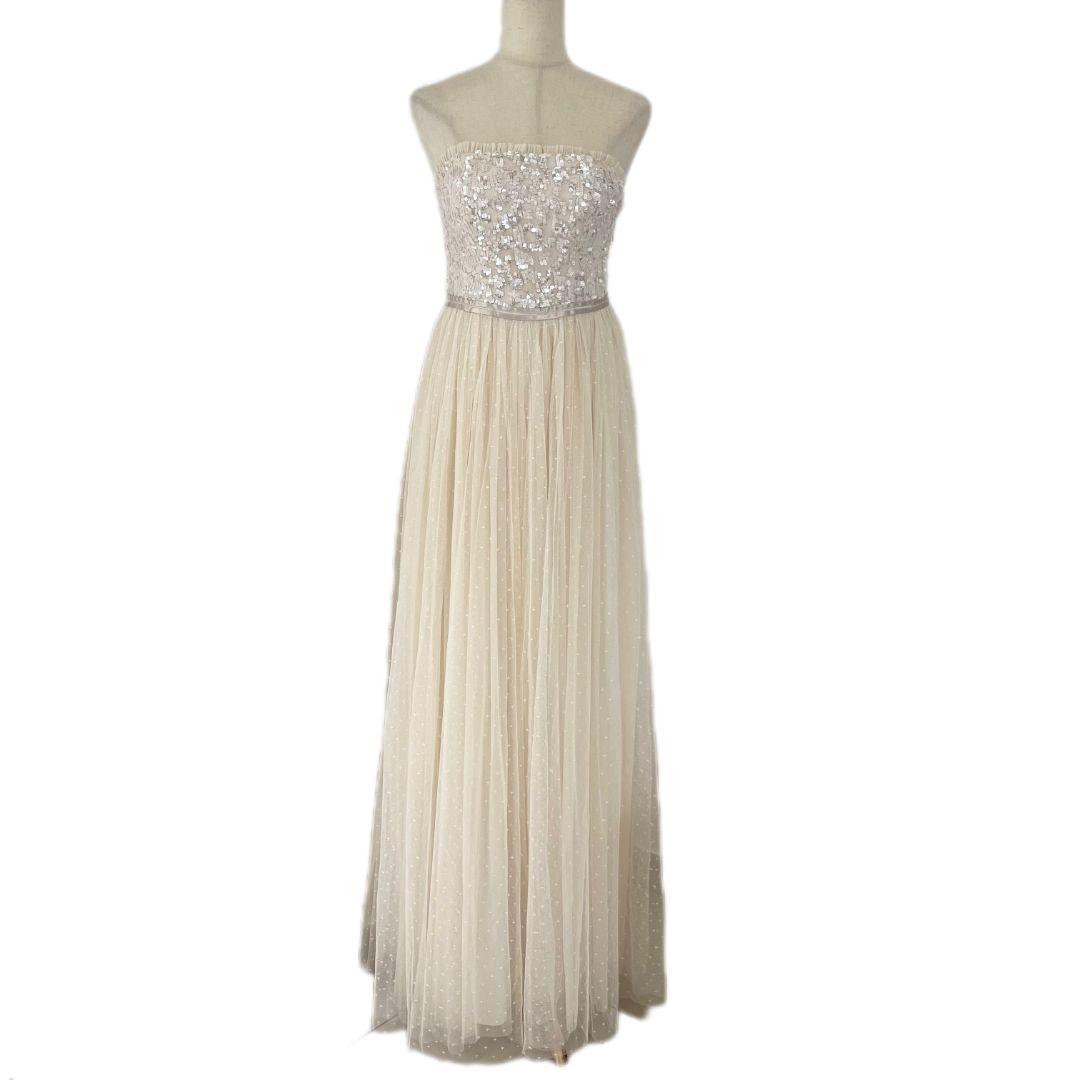 Needle & Thread Beige Tulle Sequin Embellished Tube Gown