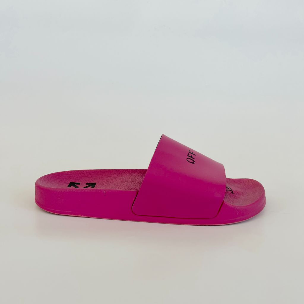 Off-white pink pool slides with black, 38