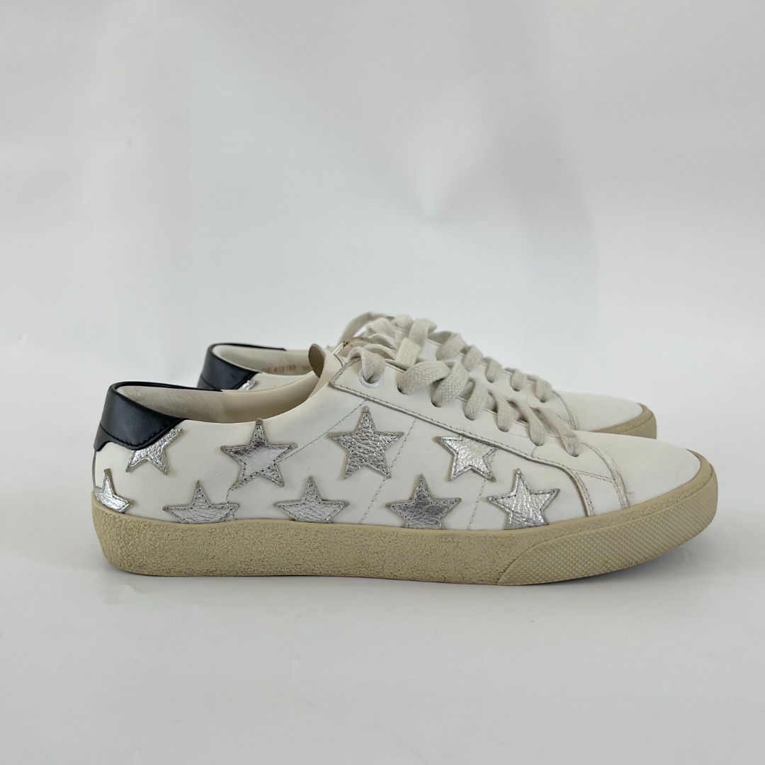 Saint Laurent Court classic star-embroidered leather trainers, 38.5