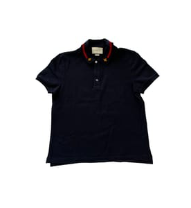 Gucci blue polo shirt with bee patch on collar