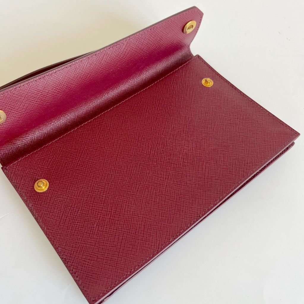 Prada Maroon Saffiano Lux Leather Wallet on Chain Prada