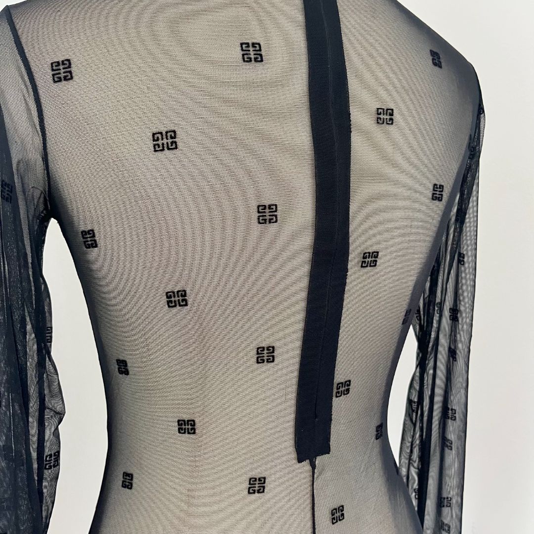 Givenchy black longsleeve 4G sheer bodysuit