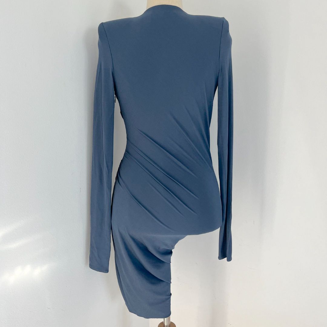 Alexandre Vauthier pleated deep v navy stretchy dress