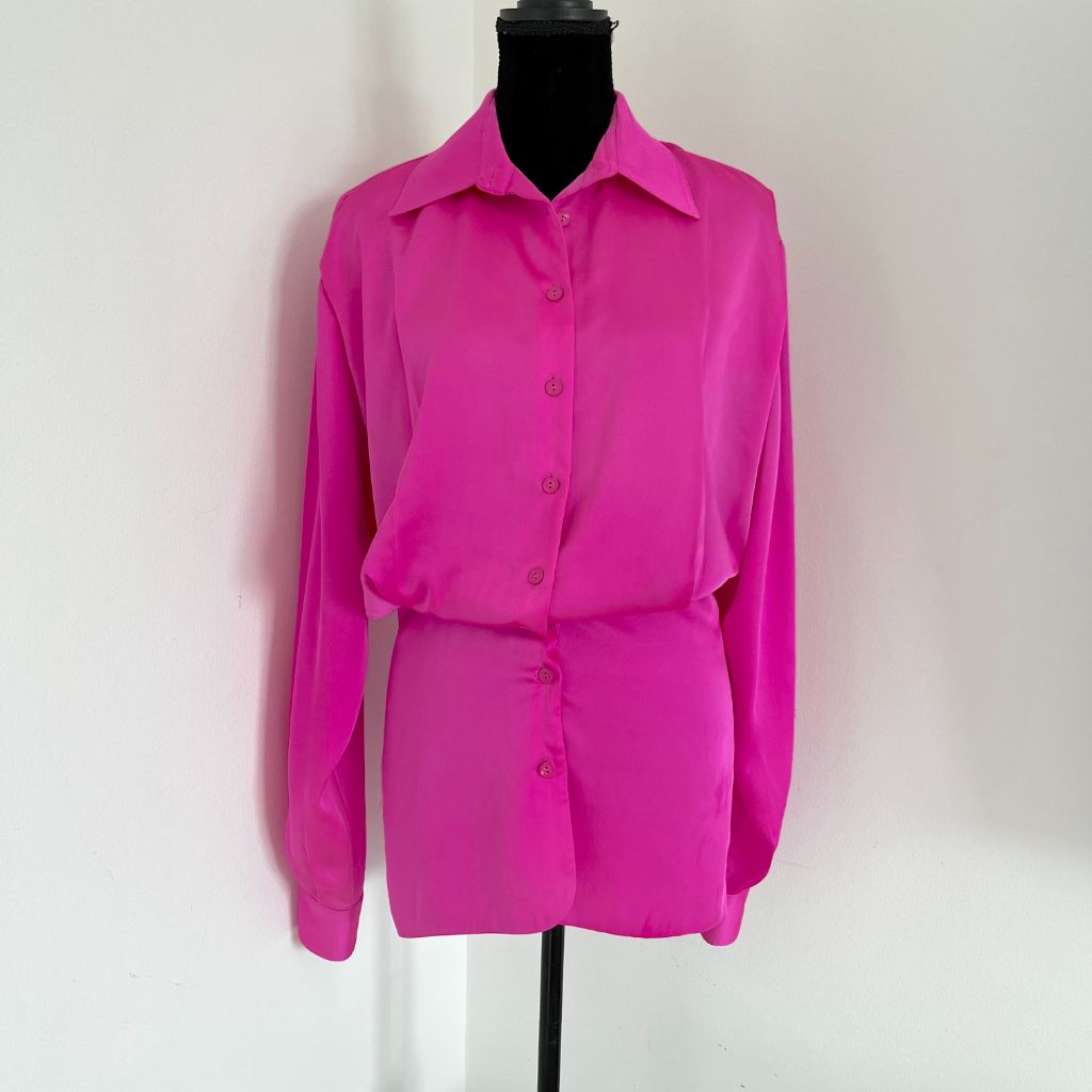 The Attico Pink Button Down Silky Shirt Dress