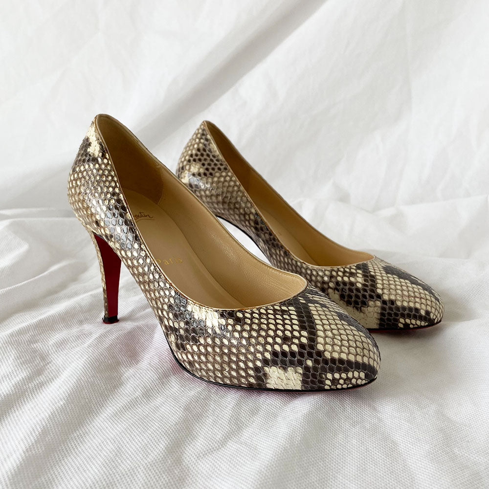 Louis Vuitton Metallic Gold Python Peep Toe Platform Pumps Size 38