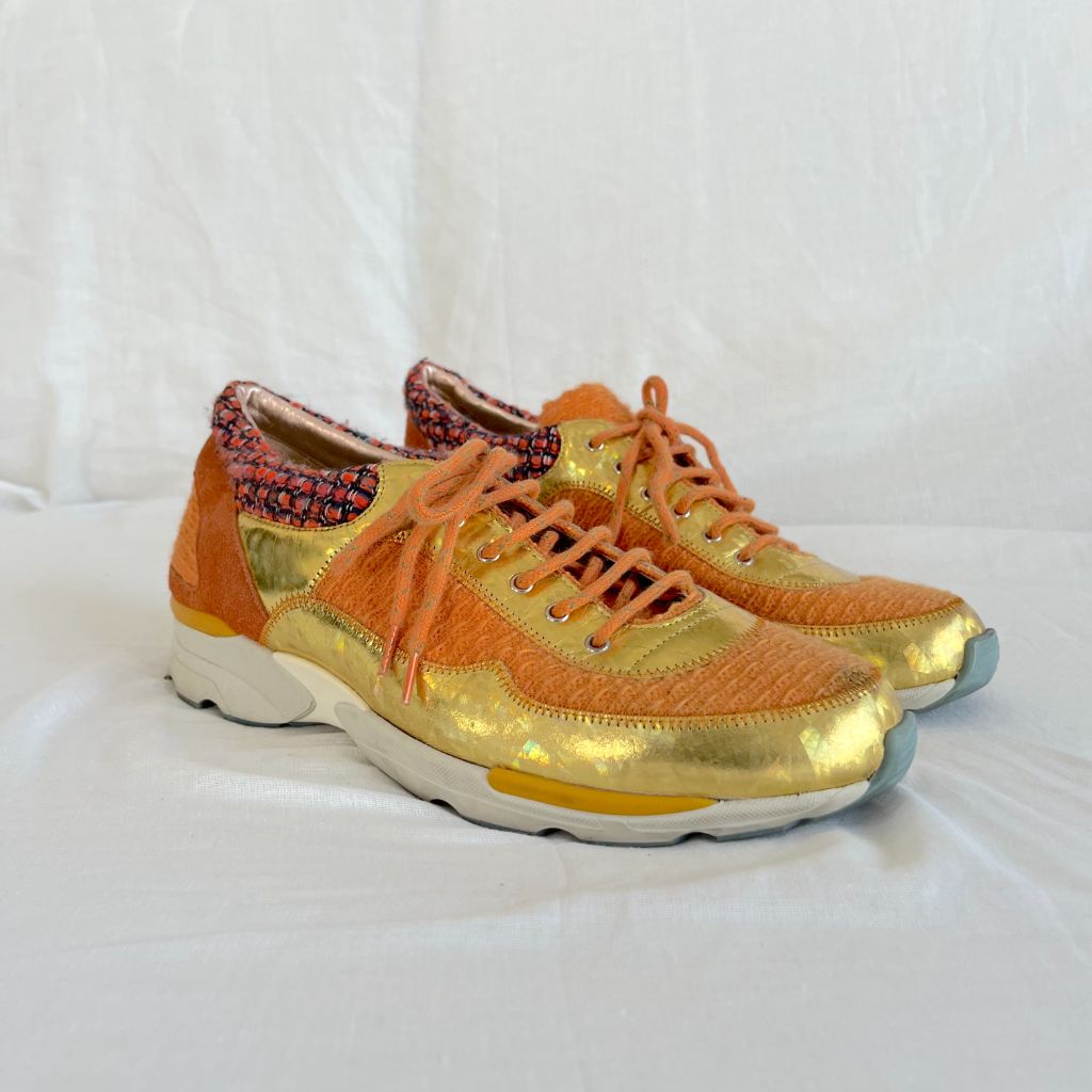 Chanel orange and gold low top lace up sneakers, 41 - BOPF