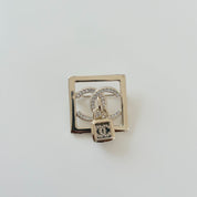 Chanel square gold crystal embellished brooch with lock cc pendant