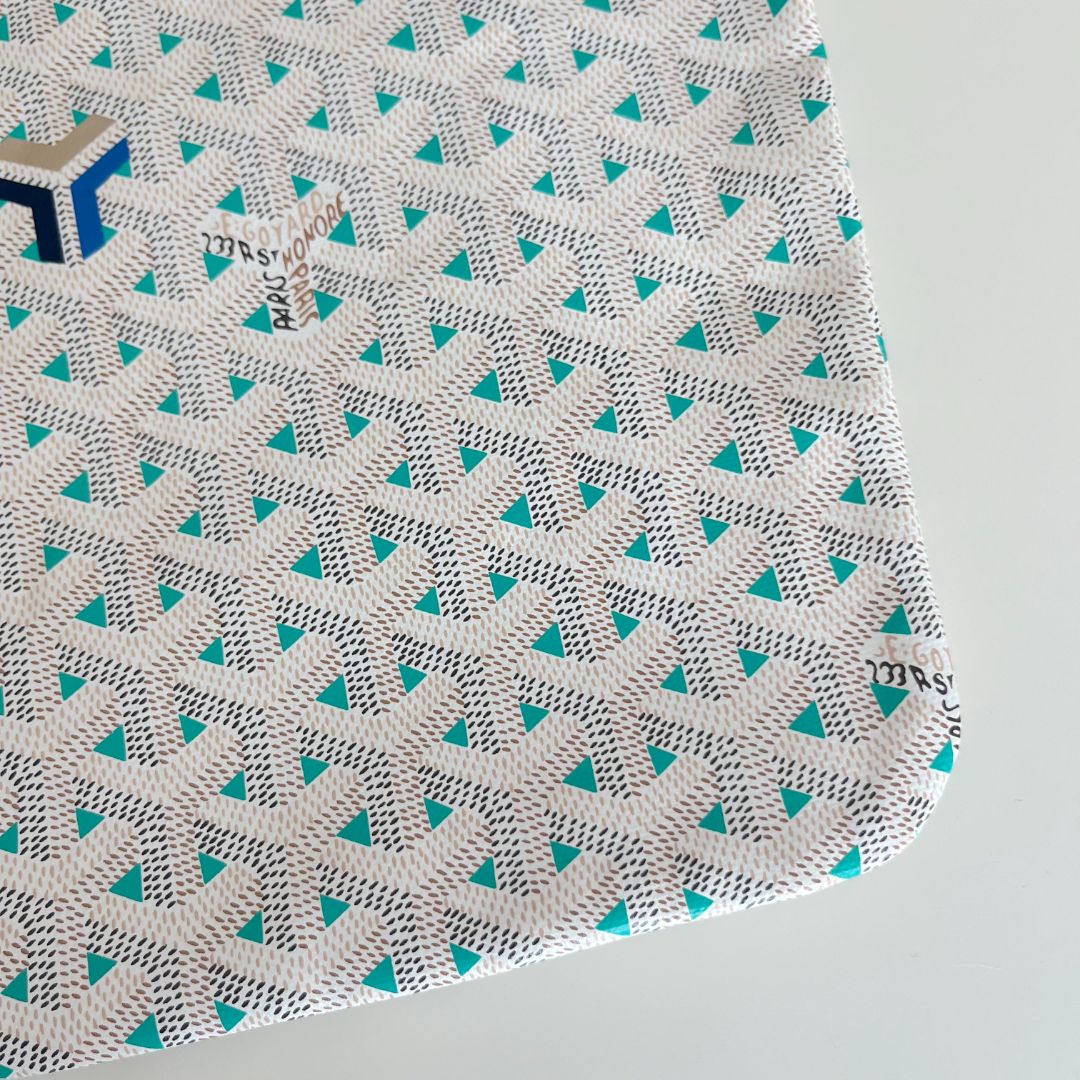 Goyard White and Blue Goyardine Canvas & Chevroches Calfskin Poitiers Claire-Voie Bag