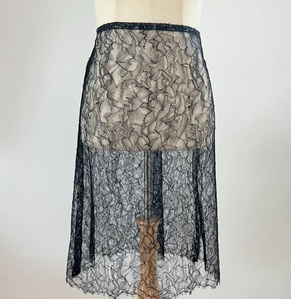 Chanel black lace midi skirt