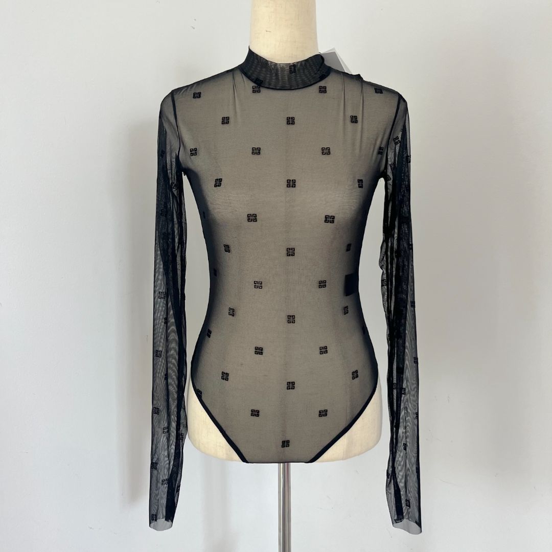 Givenchy black longsleeve 4G sheer bodysuit