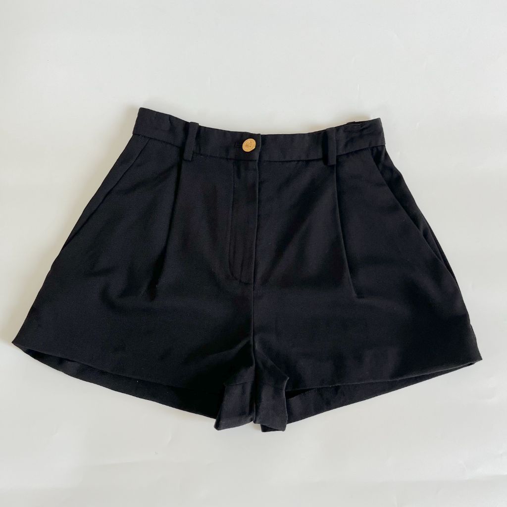 Versace black high waist wool blend mini shorts