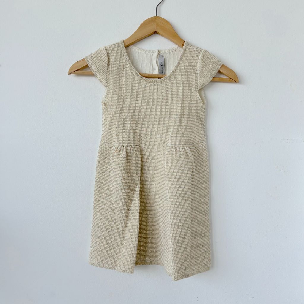 Christian Dior knitted mini dress in beige with gold thread