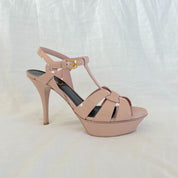 Saint Laurent nude patent leather tribute sandal heels, 38