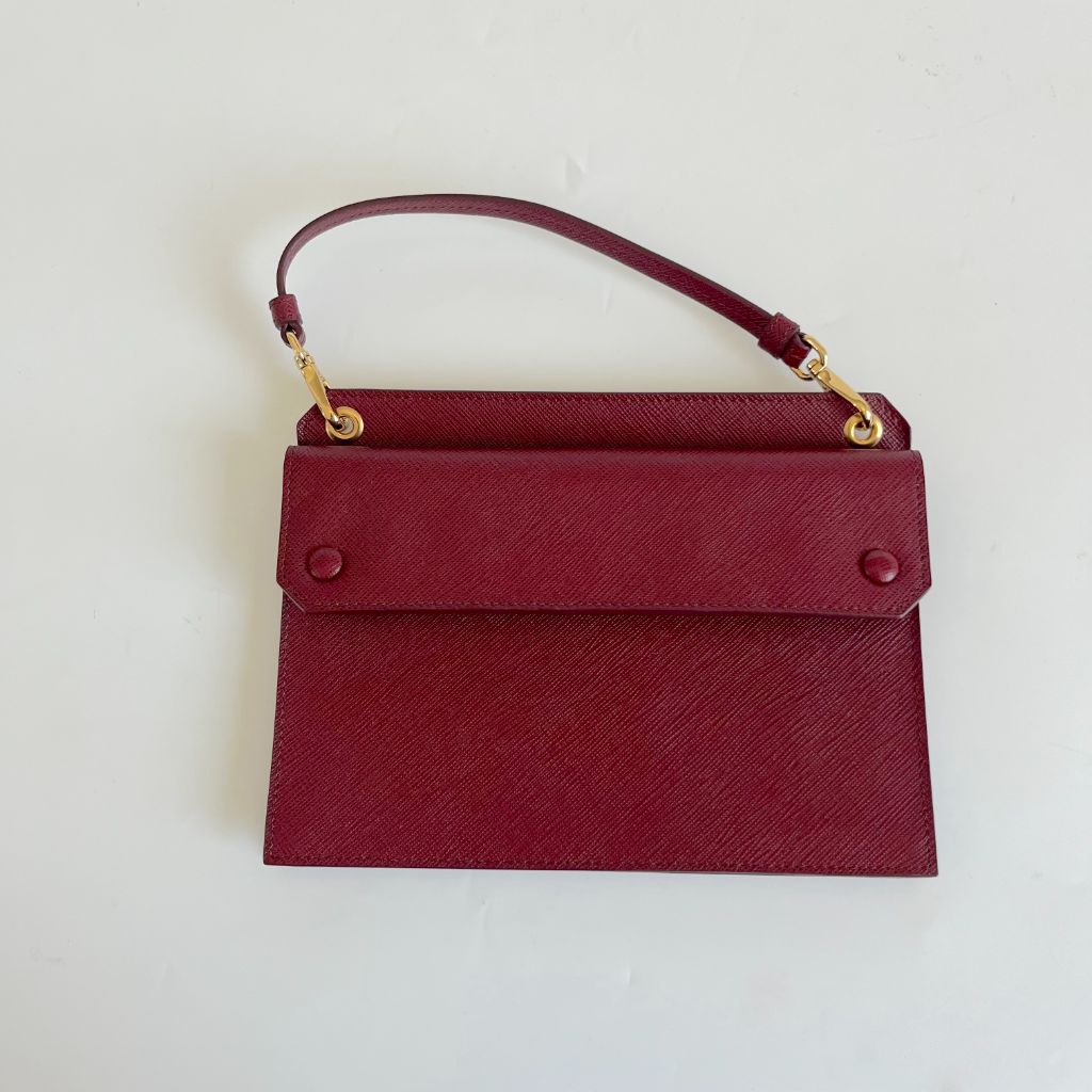 Prada Burgundy Saffiano Leather Mini Clutch Bag - BOPF | Business