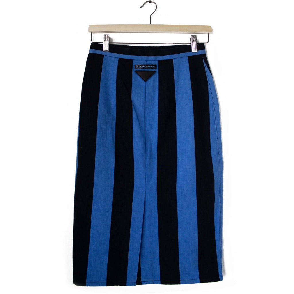 Prada blue and black denim midi skirt