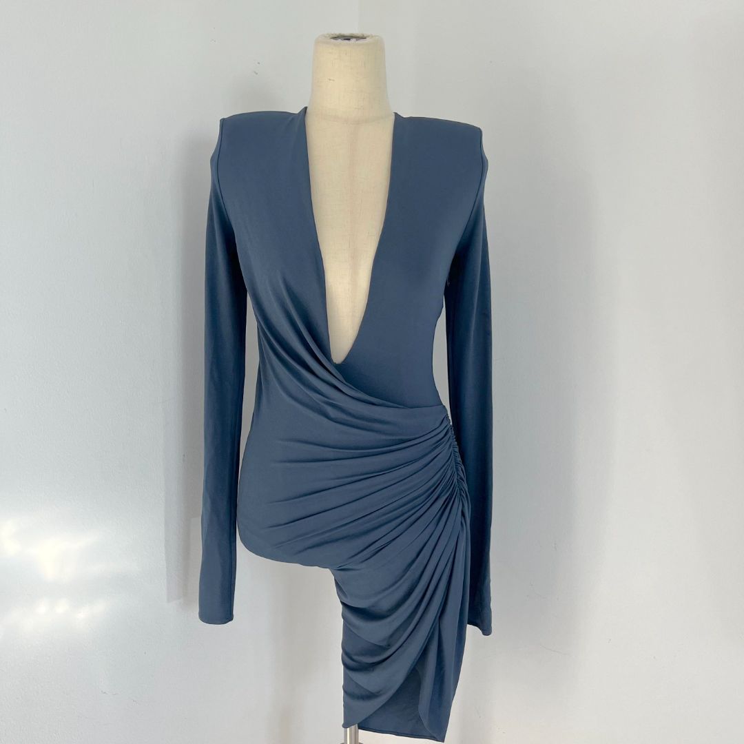 alexandre vauthier blue dress Alexandre Vauthier Blue Velvet Asymmetric Maxi Dress Size 38 FR