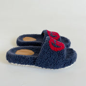 Gucci blue fluffy slides with GG red print, kids size 30