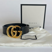 Gucci Black Leather GG Marmont Buckle Belt 80CM