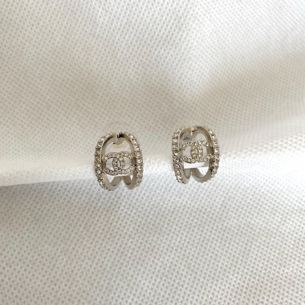 Chanel Curved Half Hoop Earrings with Crystals