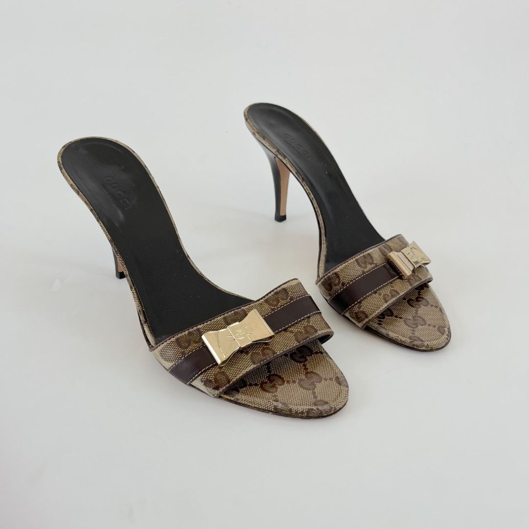 Gucci Guccisima vintage mule sandals with bow on vamp, 38.5