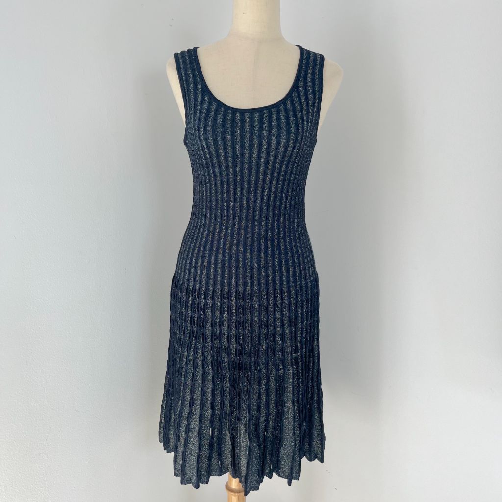 M Missoni knitted sleeveless pleated navy/gold glittery midi dress - BOPF | Business of Preloved Fashion M Missoni knitted sleeveless pleated navy/gold glittery midi dress - BOPF | Business of Preloved Fashion