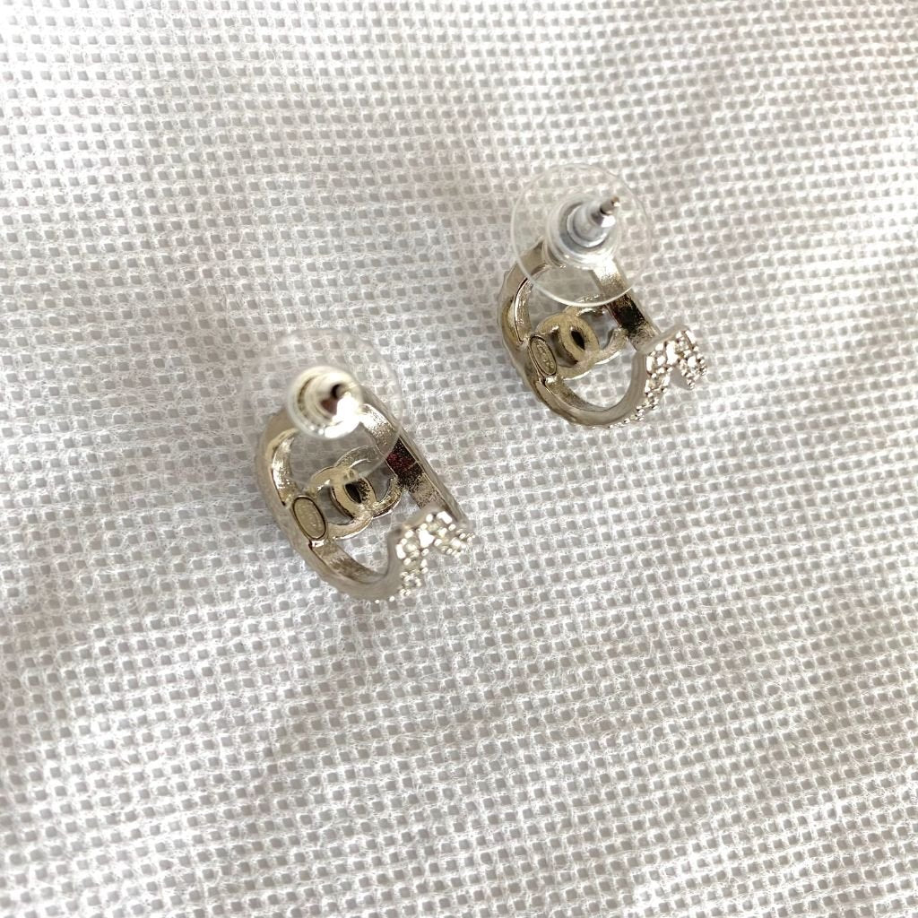 Chanel Curved Half Hoop Earrings with Crystals