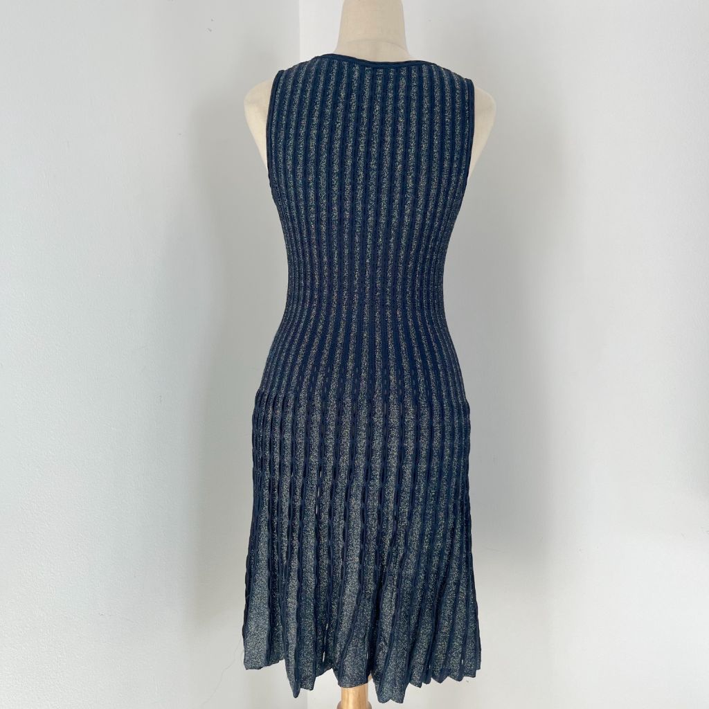 M Missoni knitted sleeveless pleated navy/gold glittery midi dress - BOPF | Business of Preloved Fashion M Missoni knitted sleeveless pleated navy/gold glittery midi dress - BOPF | Business of Preloved Fashion