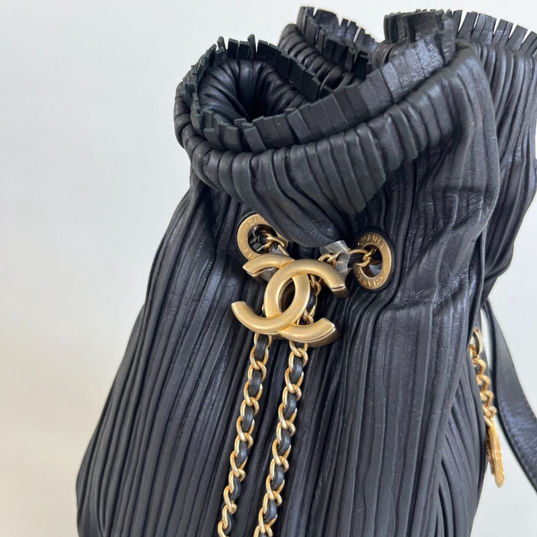Chanel Coco Pleats Pleated Crumpled Calfskin Backpack