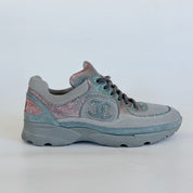 Chanel low top blue/glittery lace up sneakers, 40.5
