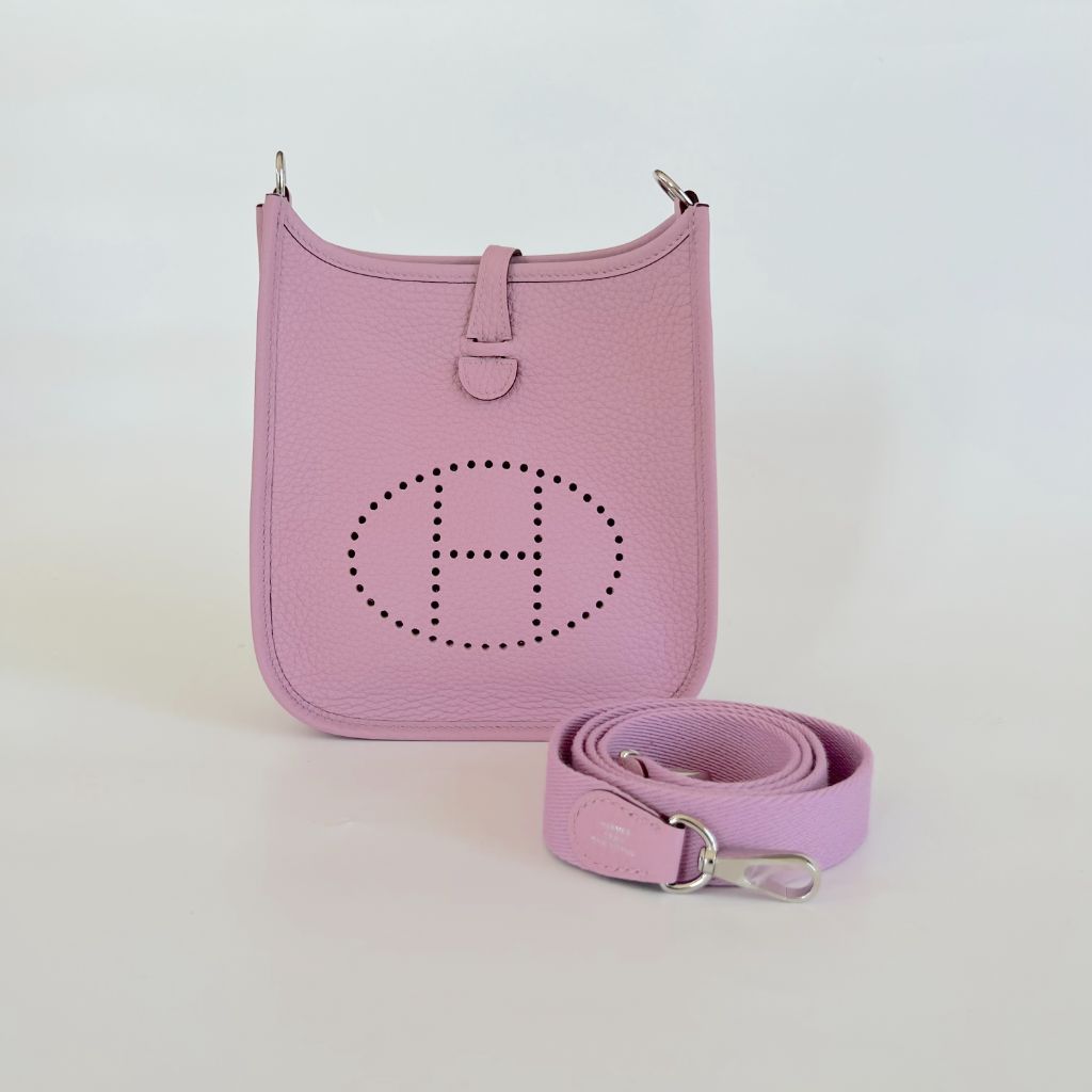Hermes Mauve Sylvestre Clemence Mini Evelyne TPM 16 Palladium Hardware
