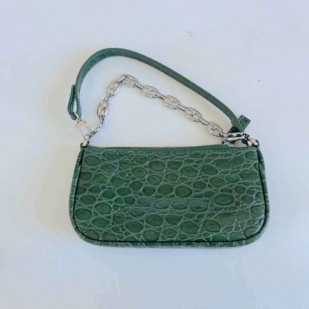 By Far Green Crocodile Embossed Rachel mini hand bag BOPF