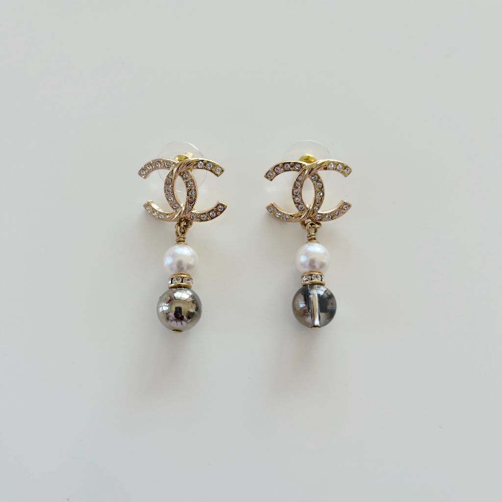 Chanel CC faux pearl crystal drop earrings - BOPF