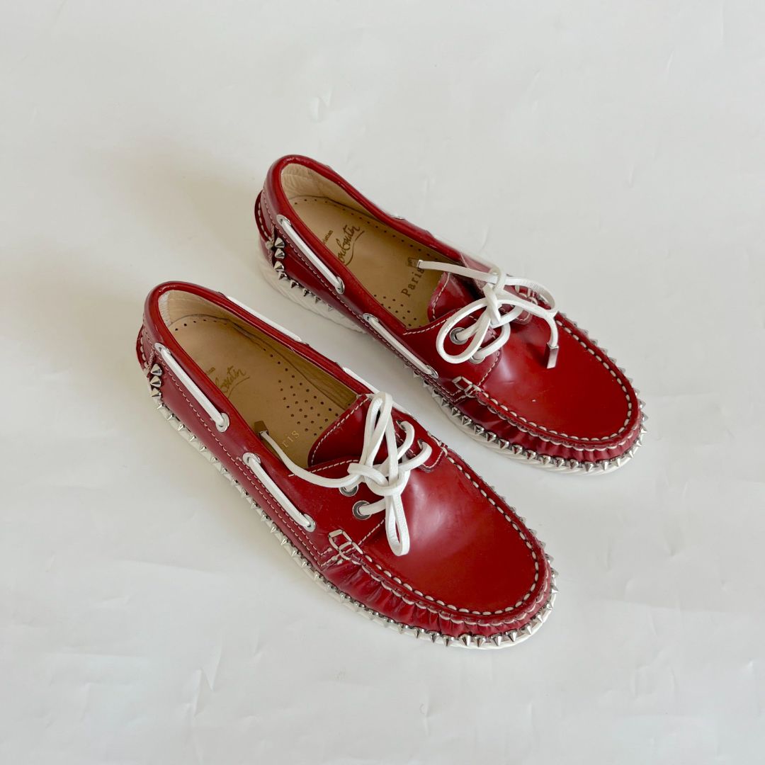 Christian Louboutin Red Leather Spike Boat Shoes, BOPF