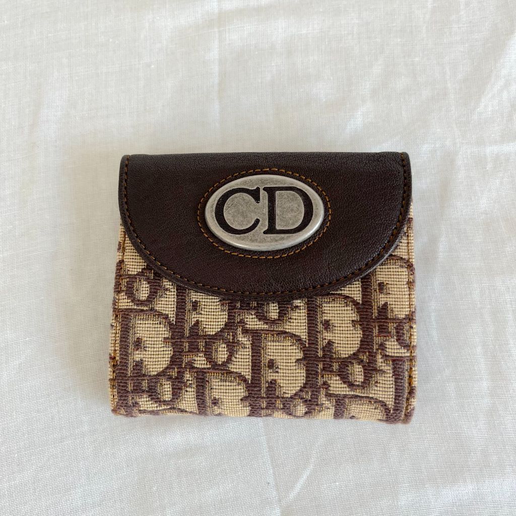 Christian Dior beige/brown flap vintage wallet