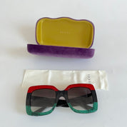 Gucci Red/Green Glitter GG0083S Oversized Square Sunglasses
