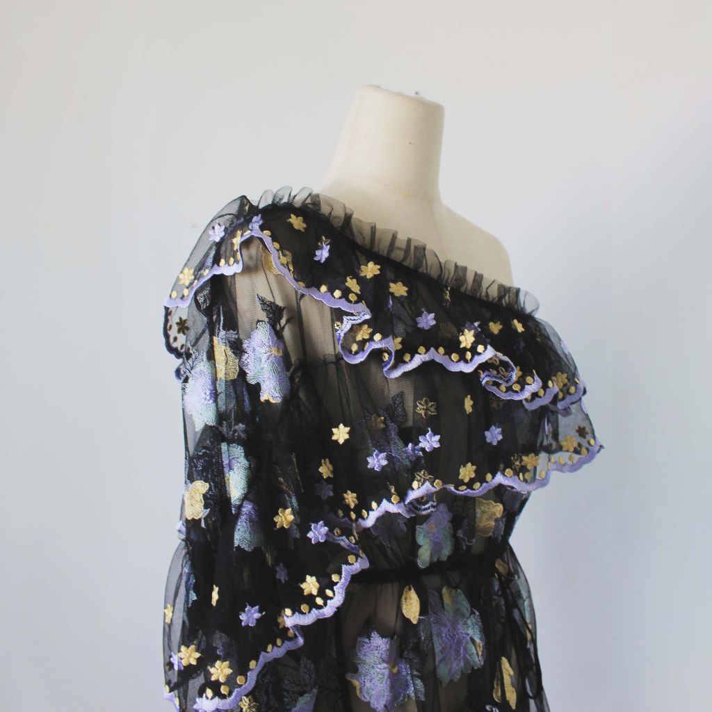 Alice McCall Black Mesh Floral Embroidered One Shoulder Dress - BOPF | Business of Preloved Fashion Alice McCall Black Mesh Floral Embroidered One Shoulder Dress - BOPF | Business of Preloved Fashion