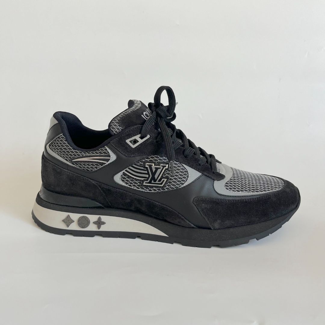 Louis Vuitton black and leather suede run away sneakers, UK8.5