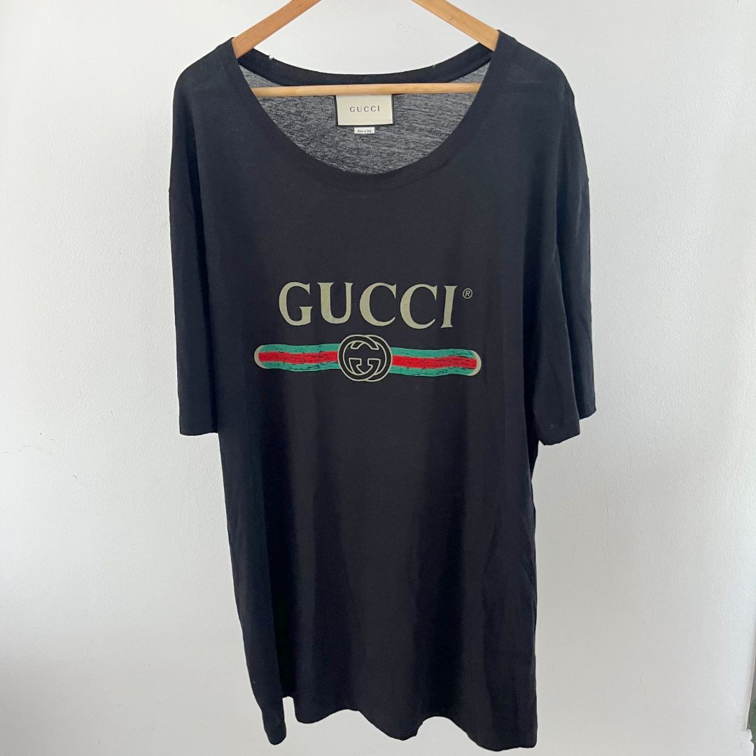 Gucci Logo Print Washed-Cotton Mens T-Shirt, XXL