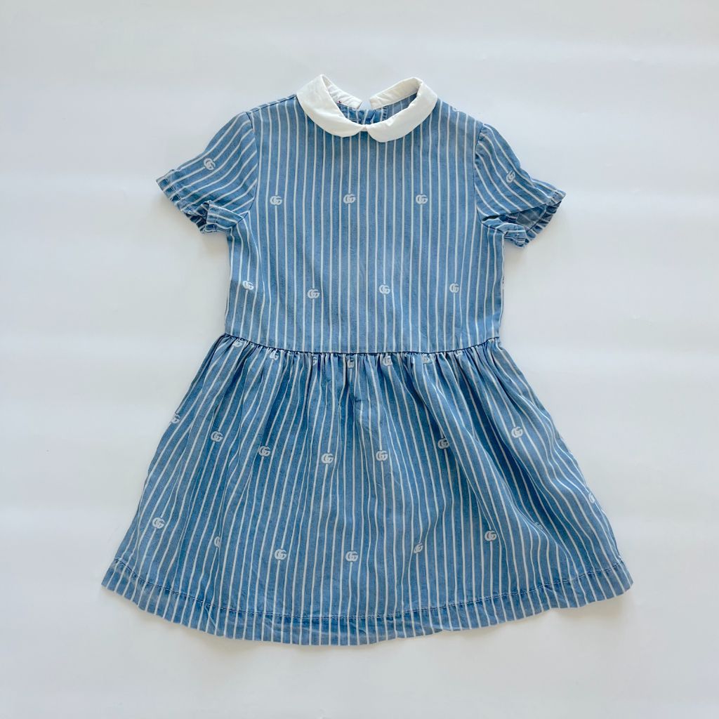gucci blue and white striped dress Gucci Women's Navy Blue White Jersey Striped Piquet Short Dress Sz S