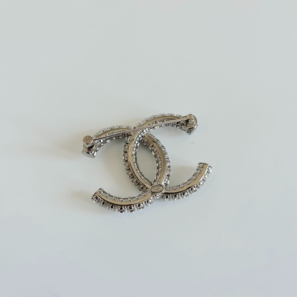 Chanel silver crystal encrusted brooch
