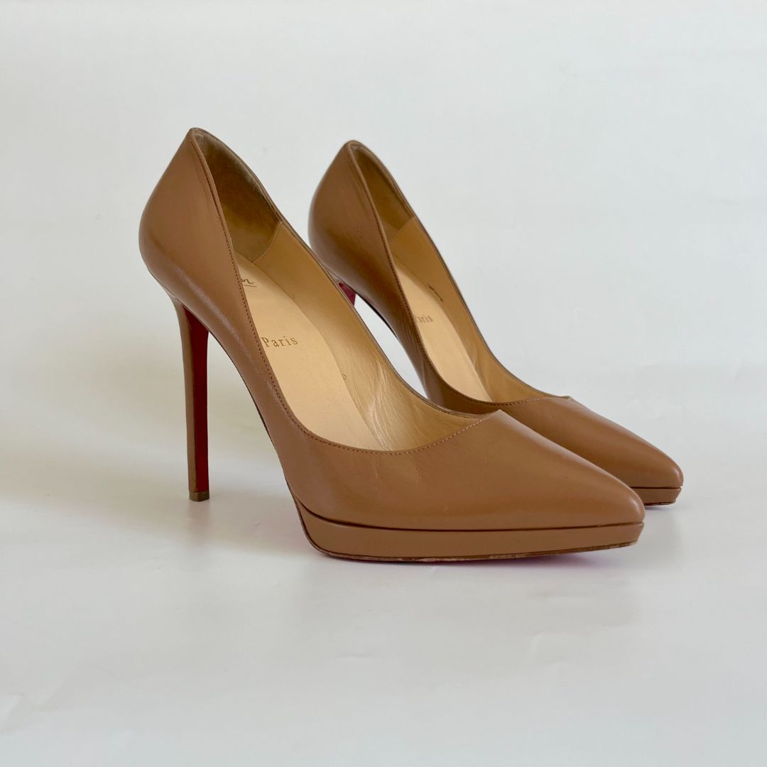 Christian Louboutin tan leather pointed toe pumps,