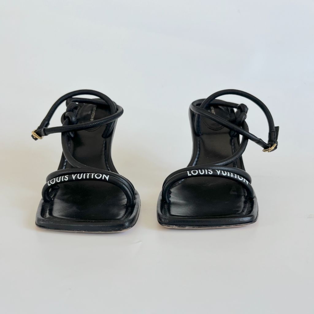 Louis Vuitton Black Patent Leather Logo Ankle Strap Flat Sandals Size 36 Louis  Vuitton