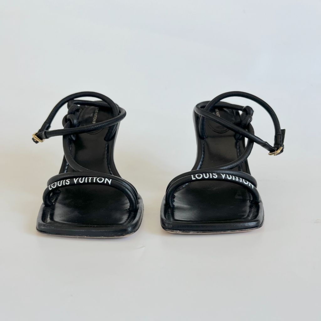 Louis Vuitton black strappy knot detail sandal heels, 38 BOPF