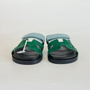Hermès Suede Blue and Green Chypre Sandals, 37