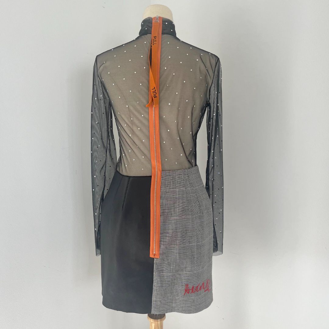 Heron Preston sheer dress with crystals and leather skirt - BOPF | Business of Preloved Fashion Heron Preston sheer dress with crystals and leather skirt - BOPF | Business of Preloved Fashion