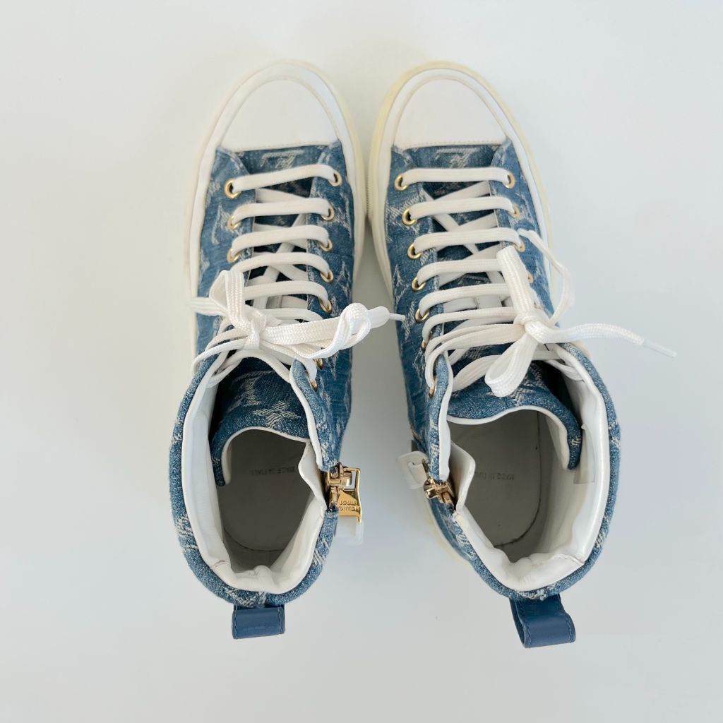Louis Vuitton blue denim monogram high top sneakers, 36 - BOPF