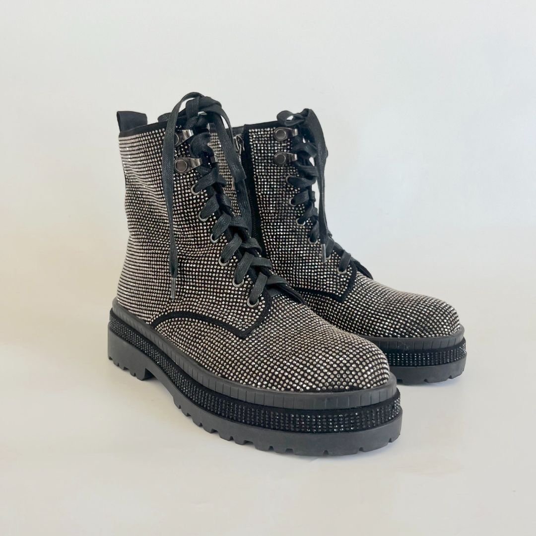 Caravela Ta-Da Studded Detail Combat Block Heel Boots, 37