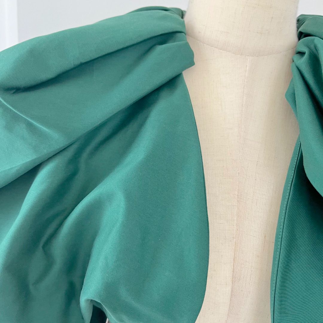 Yves Saint Laurent Paris Dark Green Front Open Ruffled Bolero Jacket